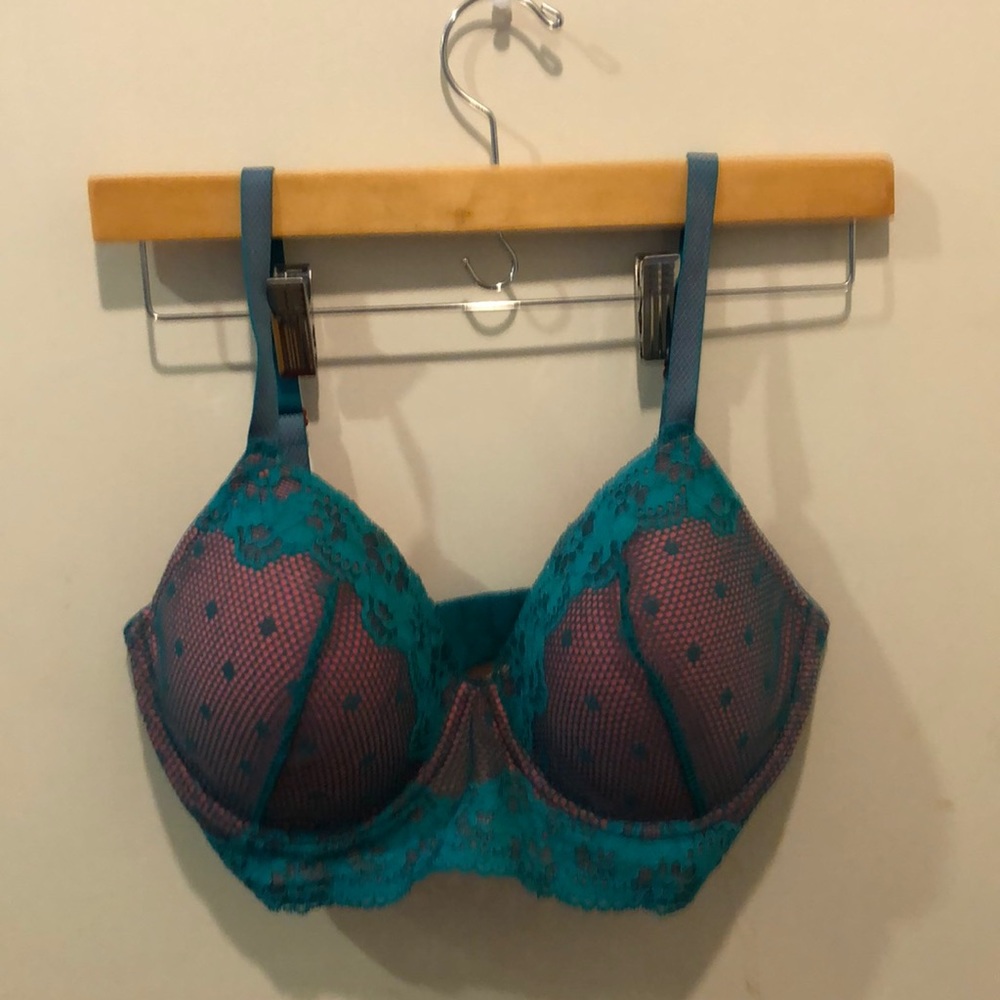 NATORI-Josie Lace Bra in Peacock Blue/Watermelon